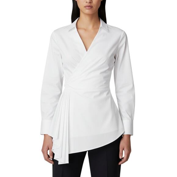 Natori Cotton Poplin Drape Shirt Women’s Small White Collared Long Sleeve - Picture 1 of 10